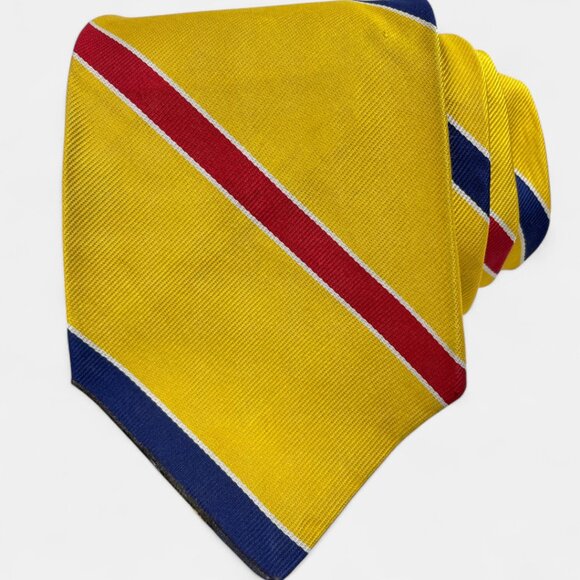 Polo Ralph Lauren Striped Vintage Silk Tie Office Business Hand Made Yellow Red - Picture 1 of 6